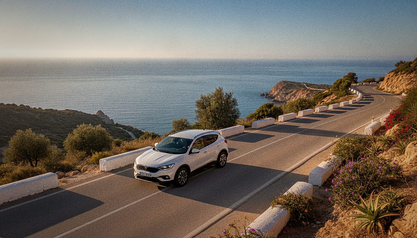 Rental car on the coastal road between Calpe and Moraira